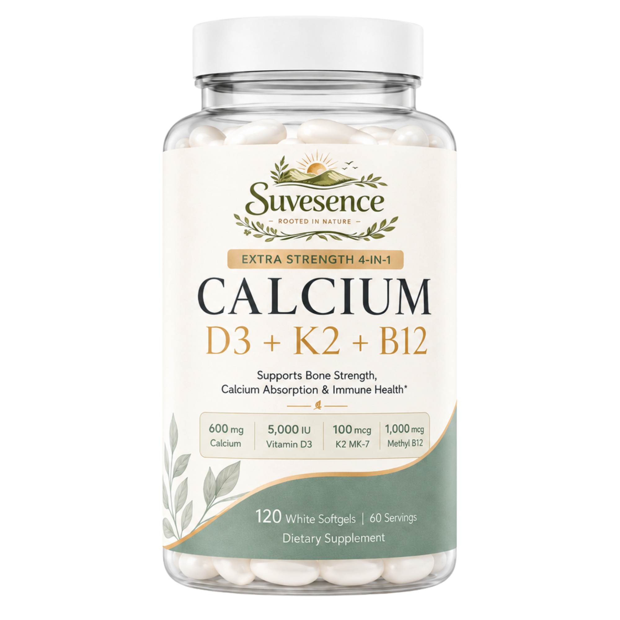 Calcium + D3 + K2 + B12 supplement bottle